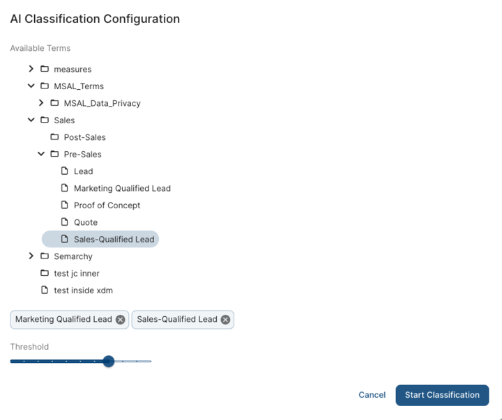 AI classification dialog box