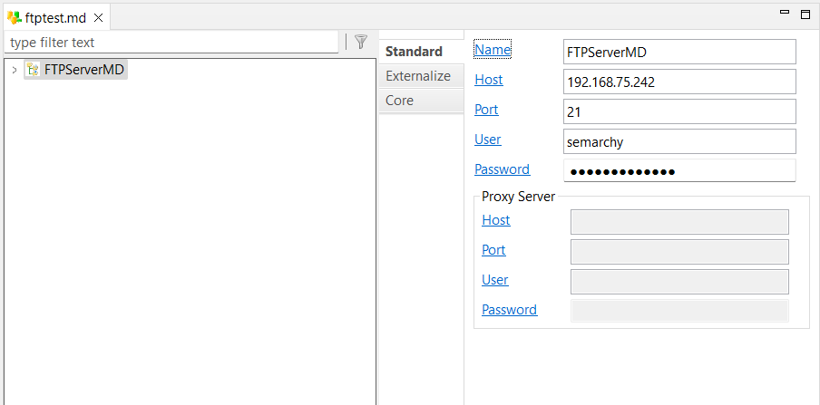 Properties for the FTP metadata node