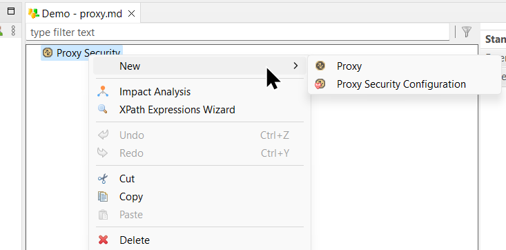 Proxy metadata submenu labeled New