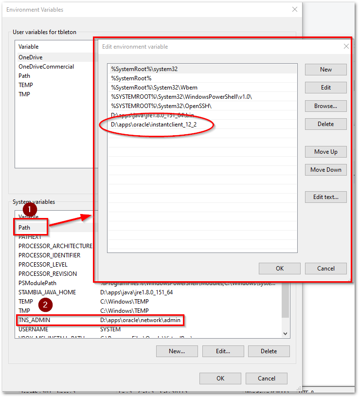 add oracle client in operating system variables