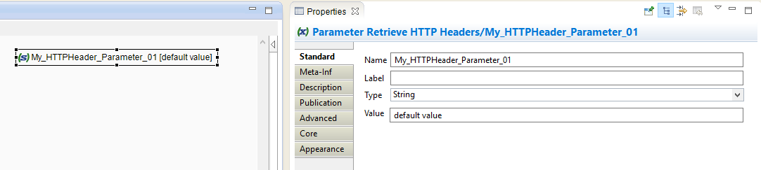 Screenshot of creating a process parameter to add an HTTP header parameter