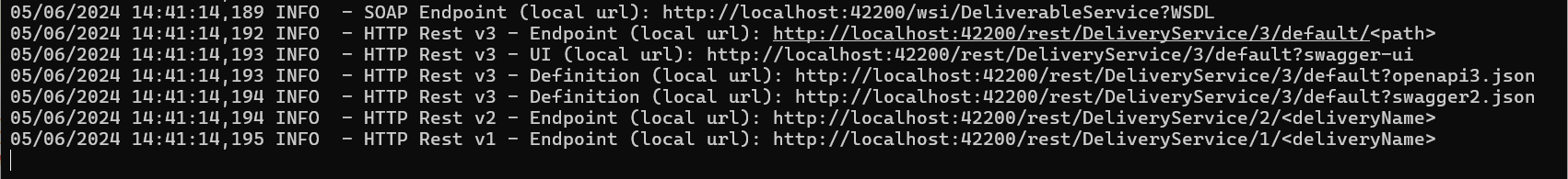 Screenshot of the list of HTTP endpoints available in a runtime