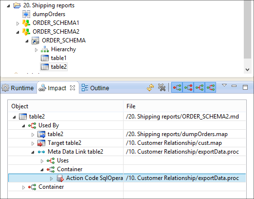 Use the Impact view to see resource links procedure screenshot findtable