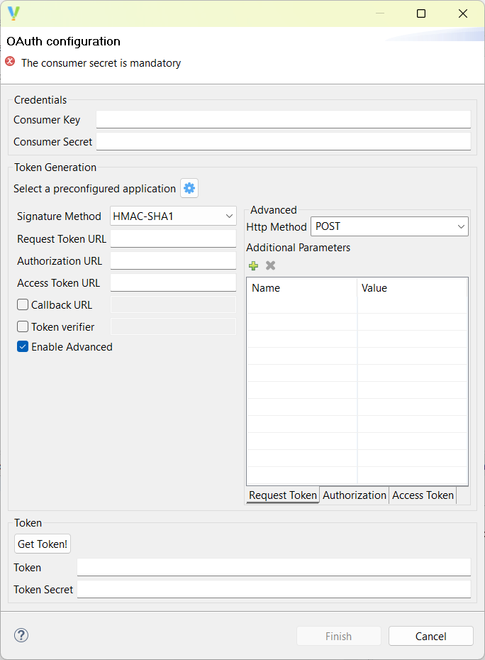 Window for the Oauth1 authentication wizard