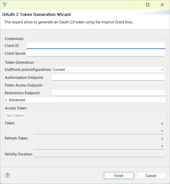 Window for the Oauth2 authentication wizard