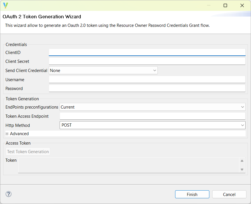 Window for the Oauth2 authentication wizard