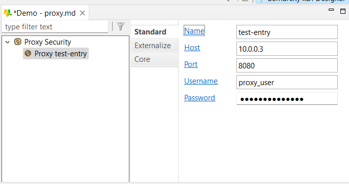 Properties for the Proxy metadata subnode