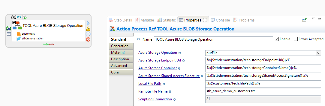 An example process showing the Azure Storage Operation action