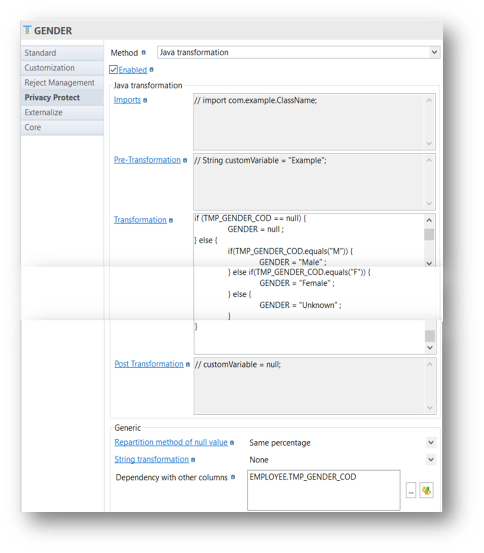 java transformation example a