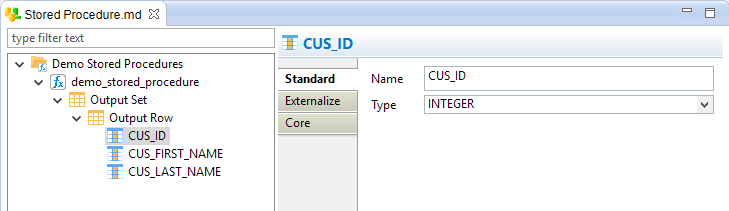 Screenshot of output column nodes with their properties