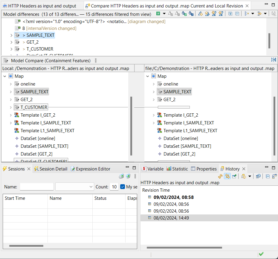 Screenshot number 2 of a graphical EMF Compare tab in xDI Designer