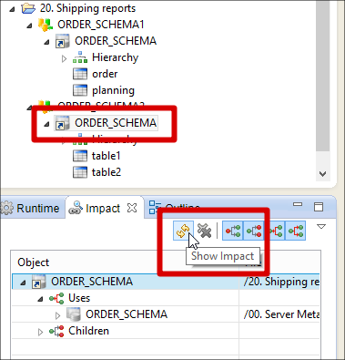 Use the Impact view to see resource links procedure screenshot impview