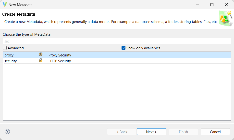 Creation wizard showing Proxy metadata type