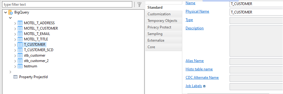 Screenshot of BigQuery metadata