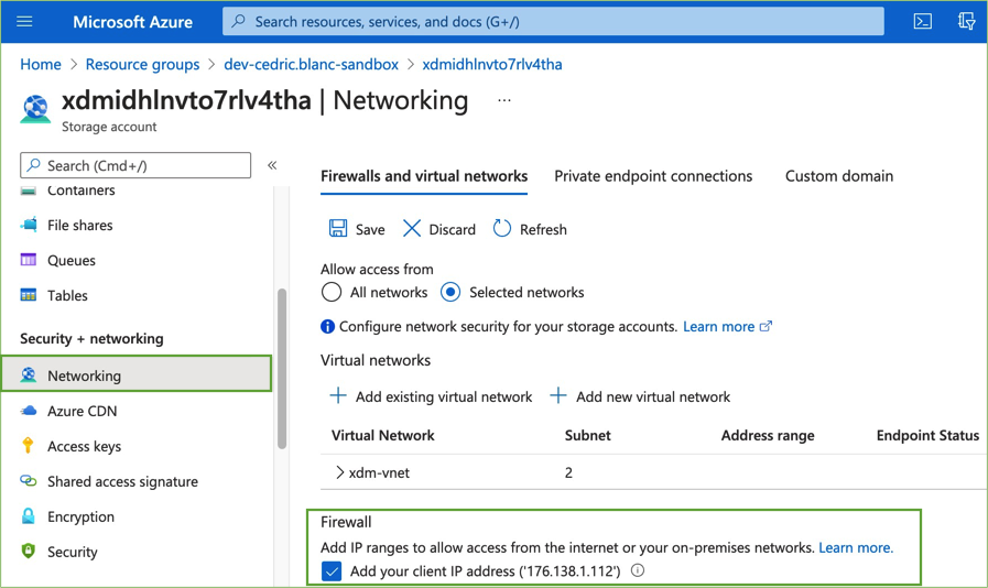 Configuring access to the storage account