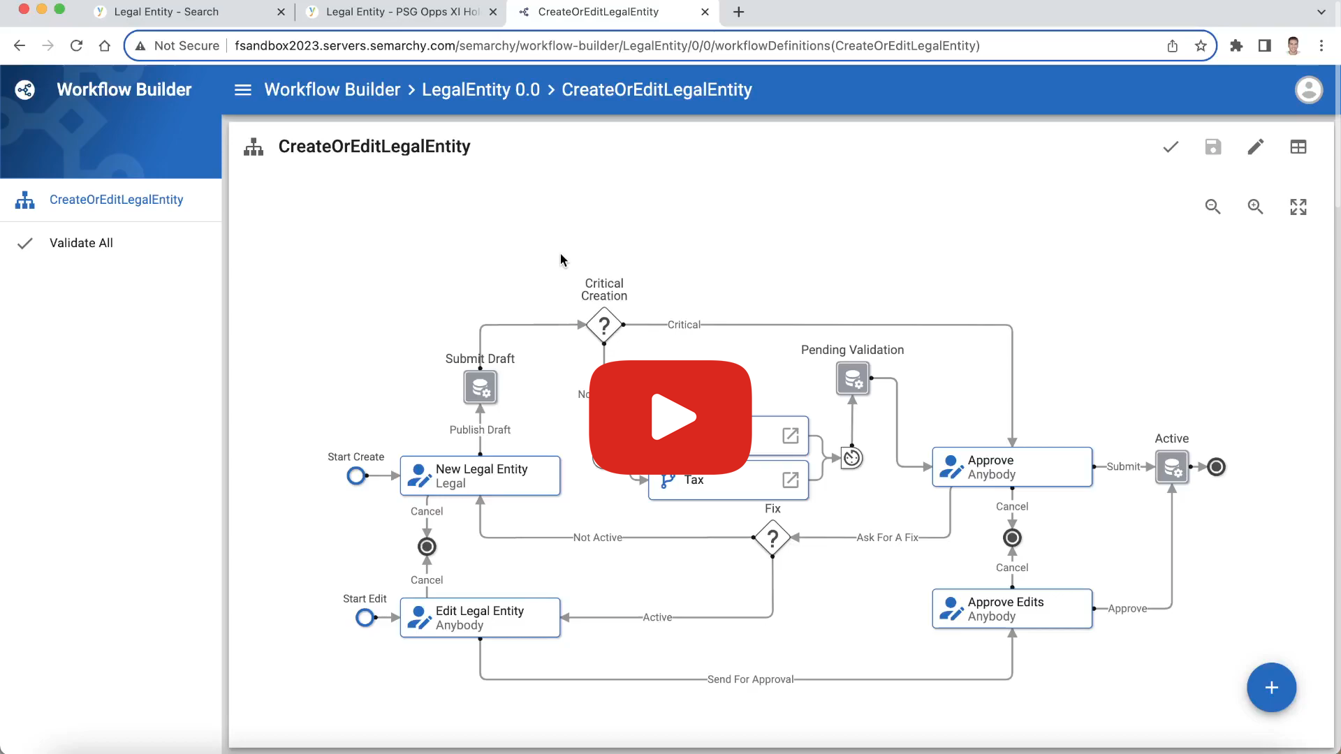 private equity legal entity model demo screen capture w button